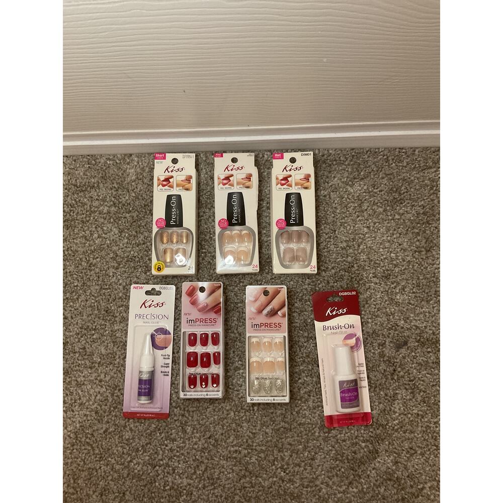 KISS Impress Press-On Nails Bundle 5 Sets+2 Nail Glues NEW Sticky Sweet Show Off - Picture 8 of 13